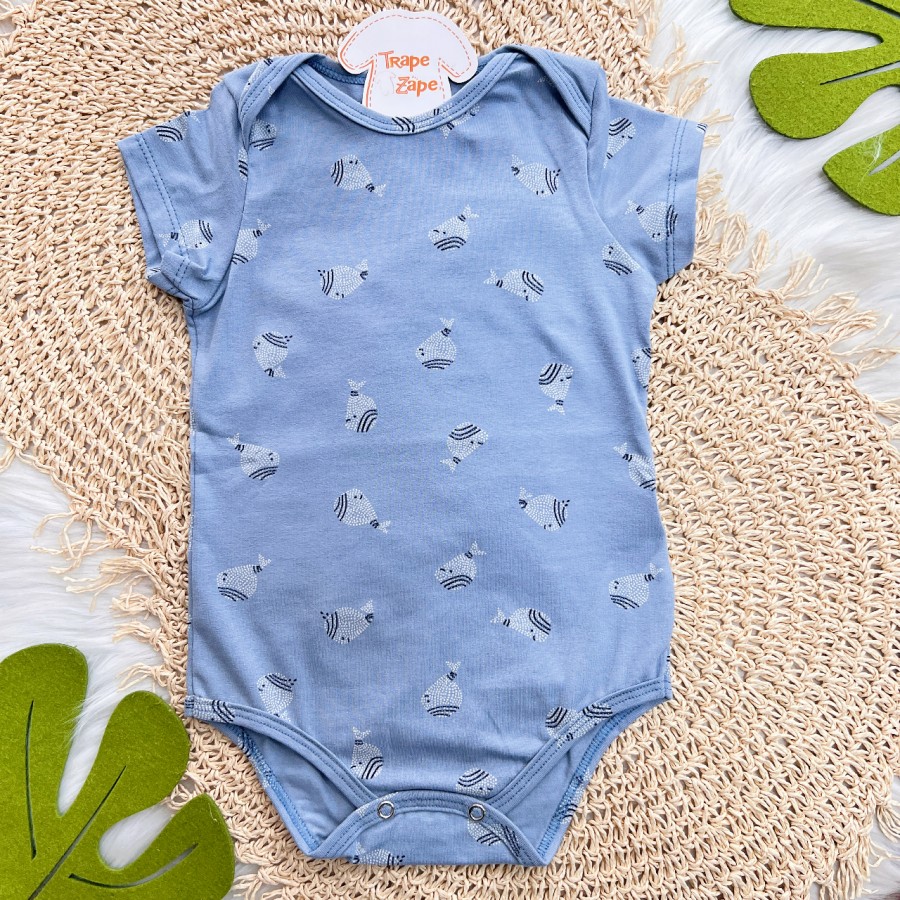 Body Manga Curta Peixinhos - Azul